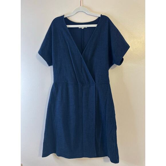 Madewell Navy Faux Wrap Flutter Short Sleeve Cotton Blend Mini Dress Sz Medium - Picture 2 of 8
